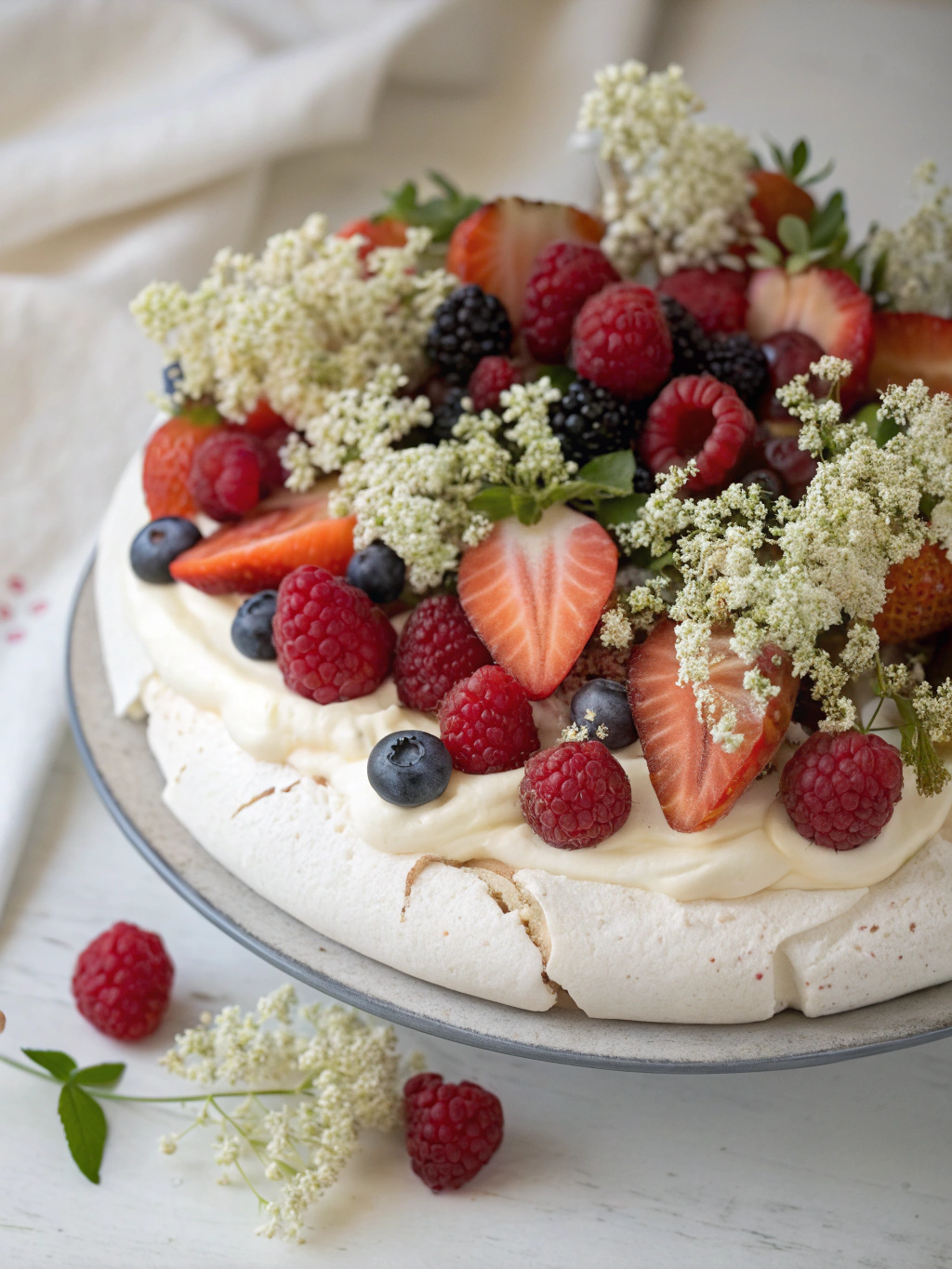 Berry Pavlova with Elderflower ingredients