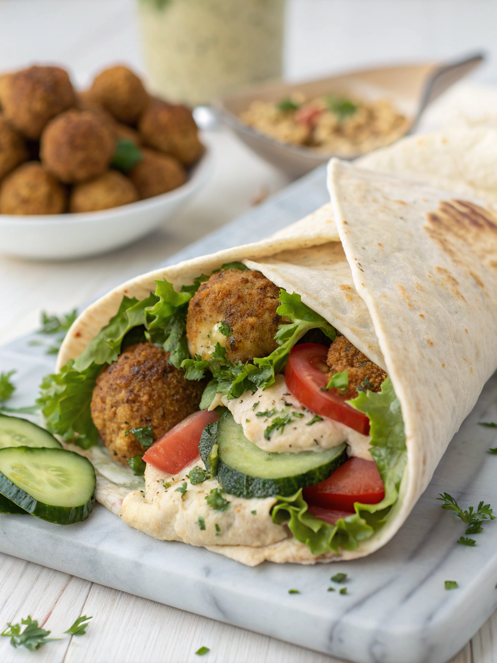 Falafel Wrap with Hummus ingredients