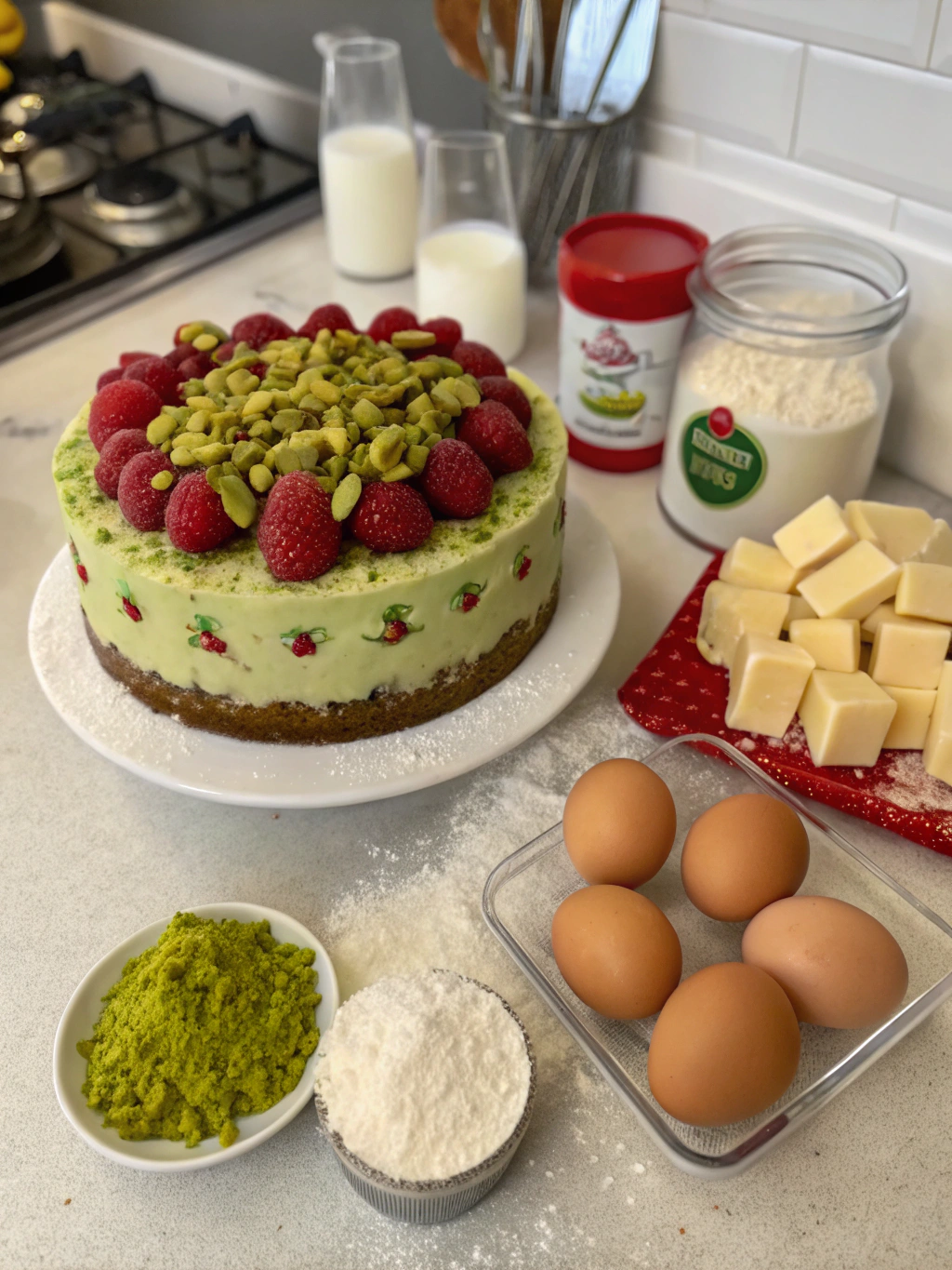 Pistachio and Raspberry Christmas Cake ingredients