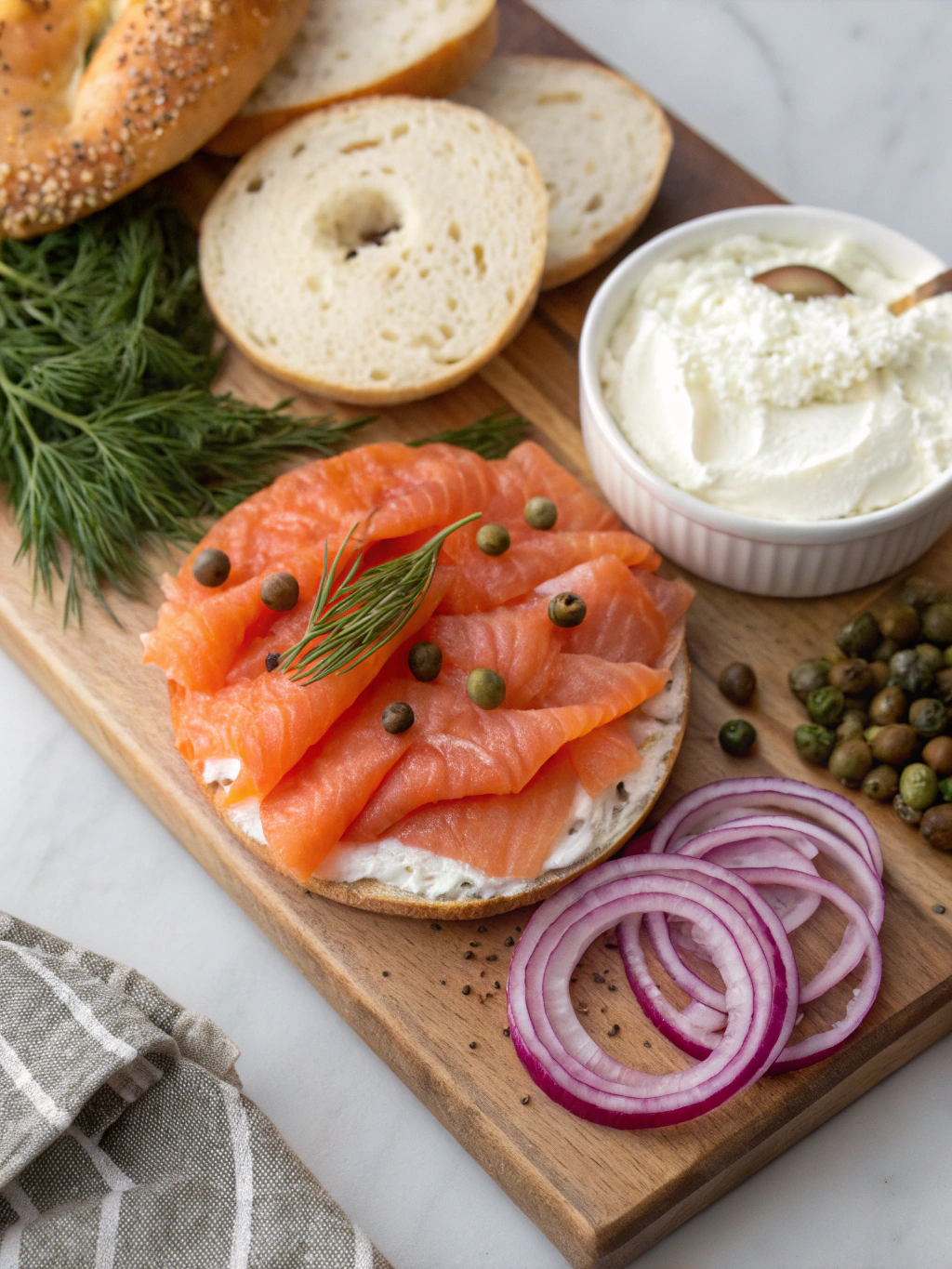 Smoked Salmon Bagel Board ingredients