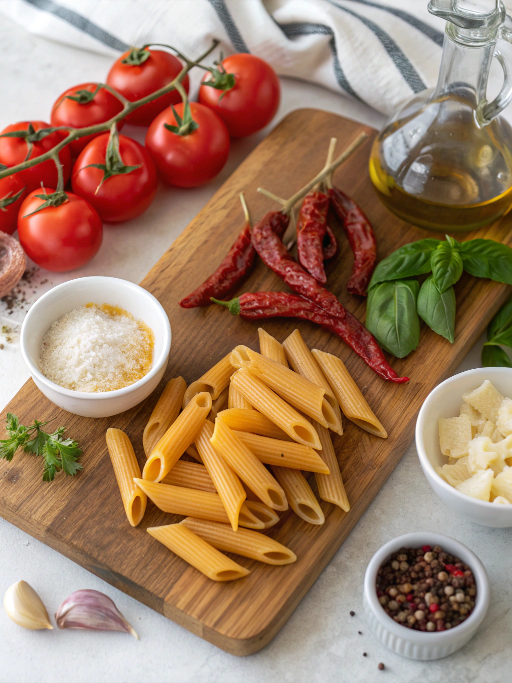 Spicy Penne Arrabbiata ingredients