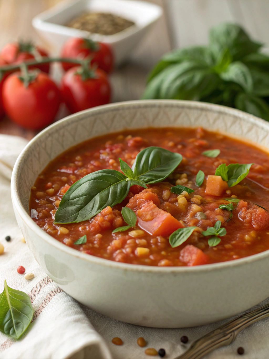 Tomato Lentil Soup with Basil ingredients