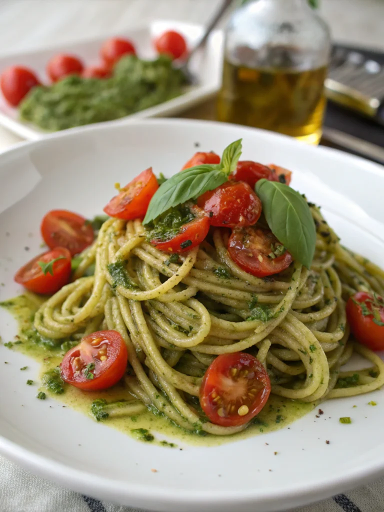 Pesto Pasta with Cherry Tomatoes Pesto Pasta with Cherry Tomatoes