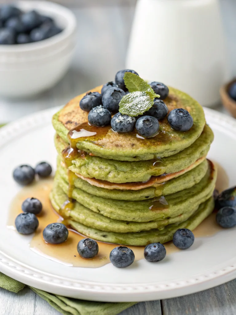 Blueberry Matcha Pancakes