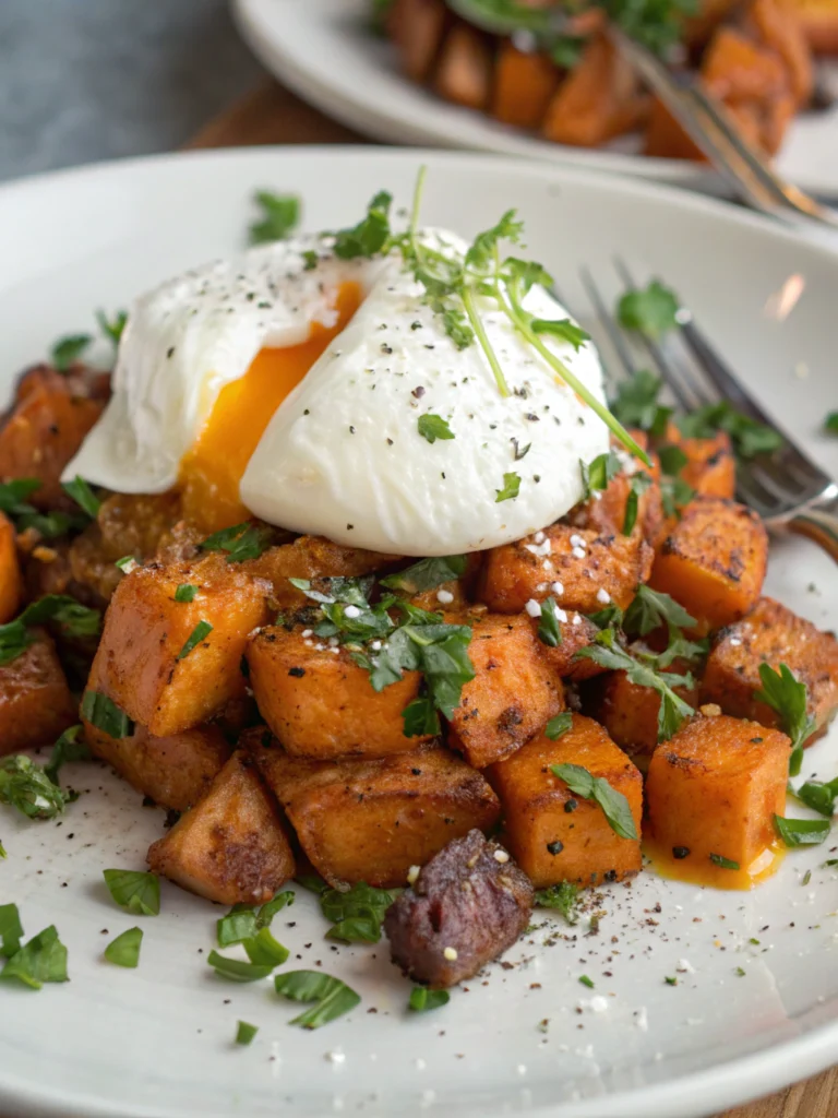 Sweet Potato Hash with Poached Egg Sweet Potato Hash with Poached Egg