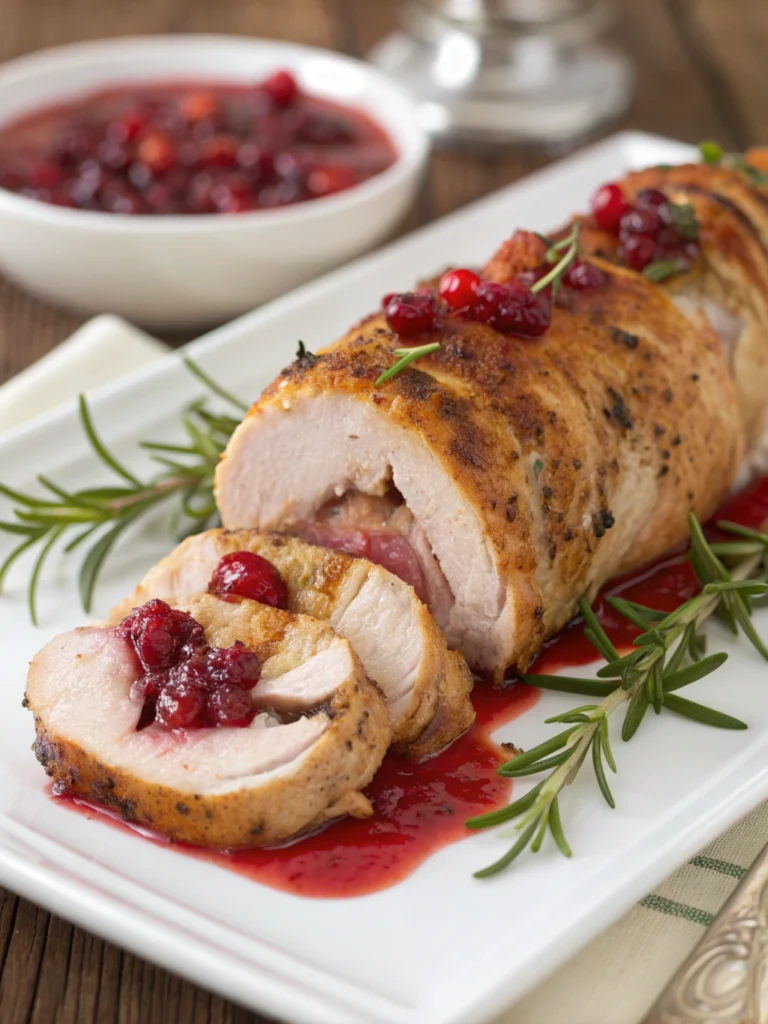 Stuffed Pork Tenderloin with Cranberry Sauce
