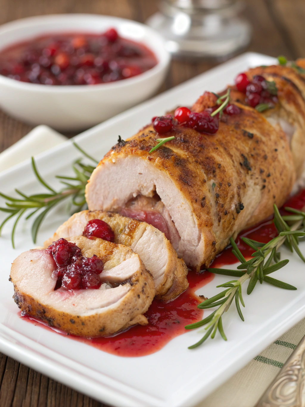 Stuffed Pork Tenderloin with Cranberry Sauce