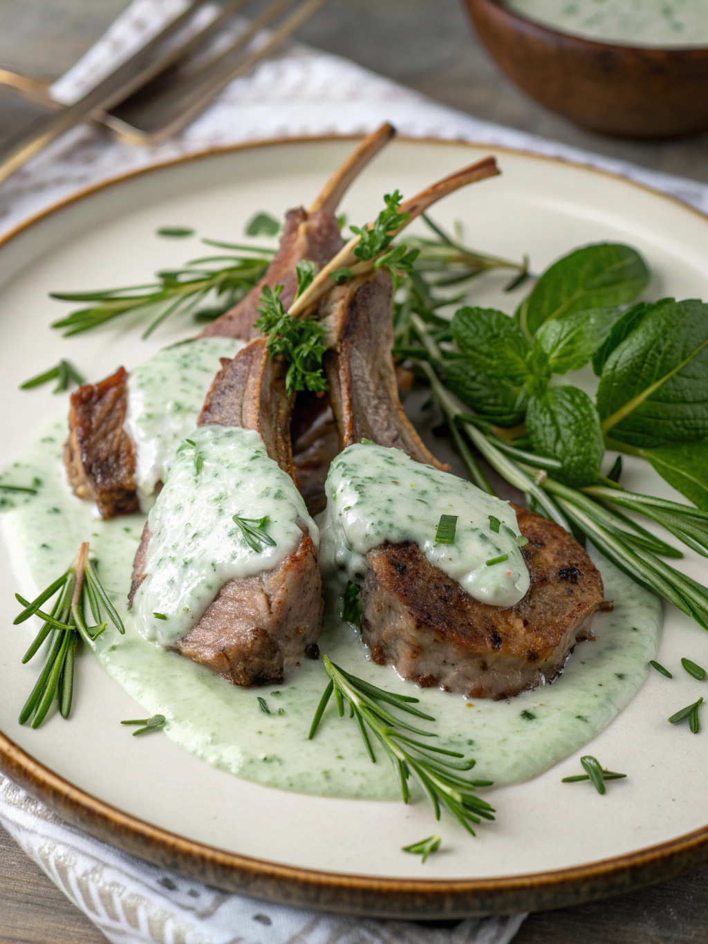 Rosemary Lamb Chops with Mint Yogurt Sauce