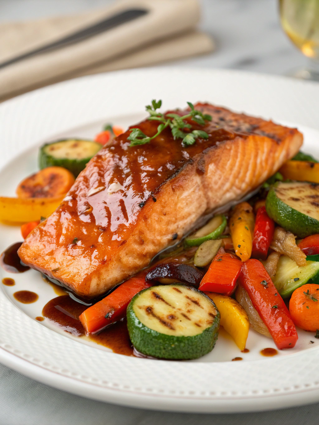 Balsamic Glazed Salmon with Roasted Veggies