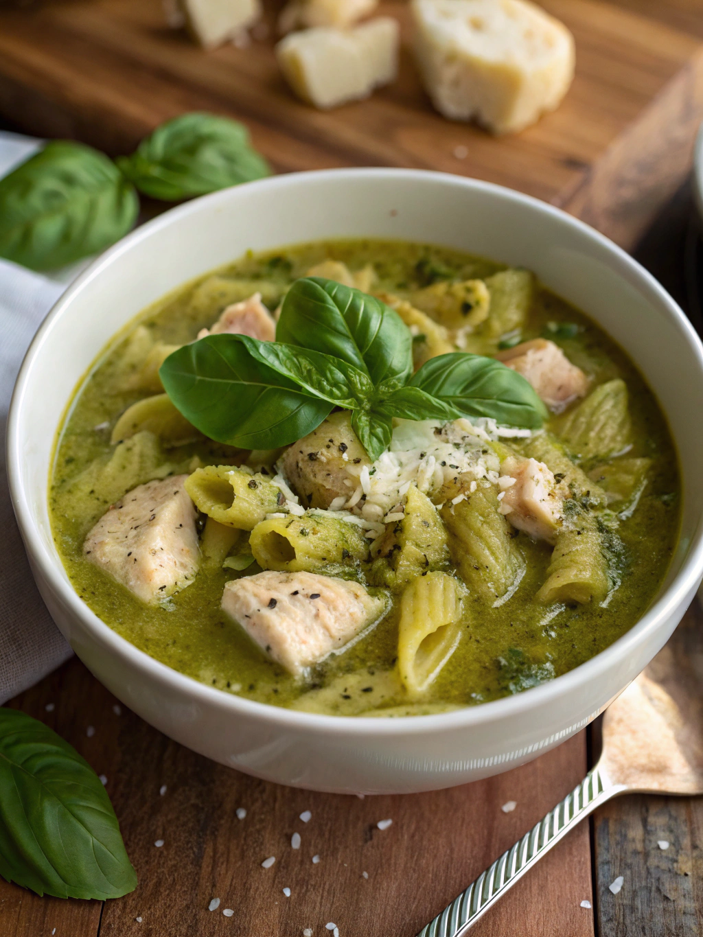 Pesto Chicken Pasta Soup