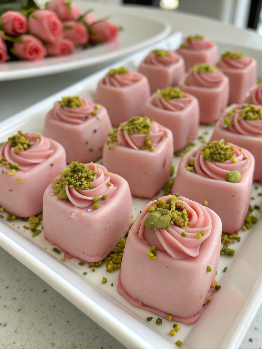 Pistachio Rose Petit Fours