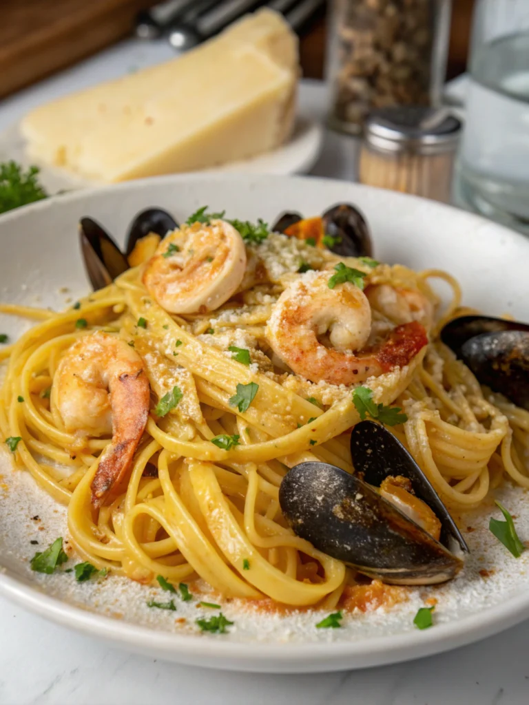 Seafood Linguine with Garlic Butter