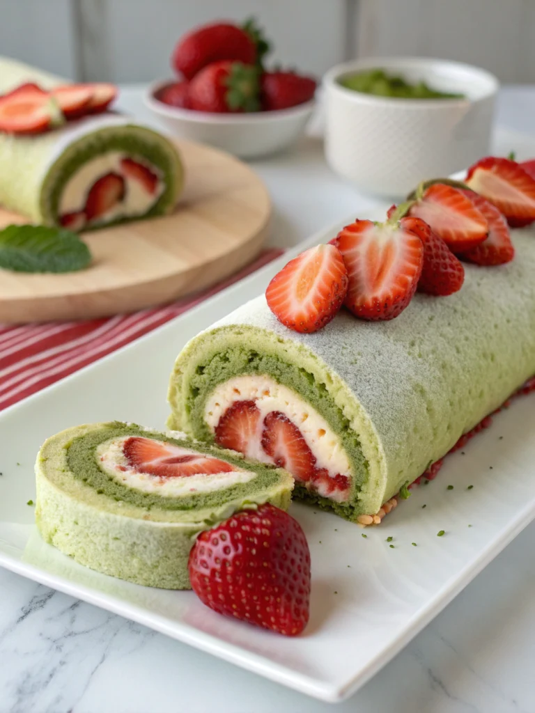 Strawberry Matcha Swiss Roll