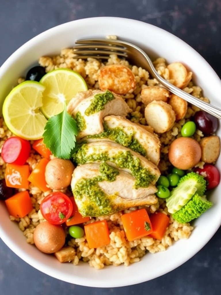 Pesto Chicken & Veggie Rice Bowl