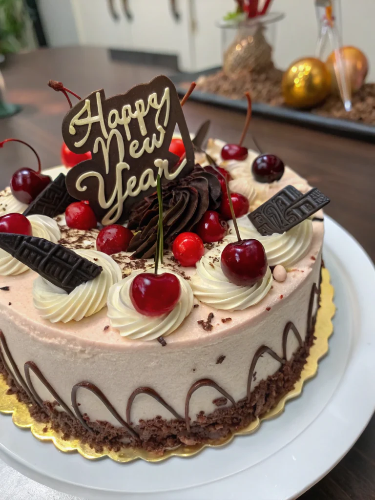 New Year Cake Cherry Chocolate